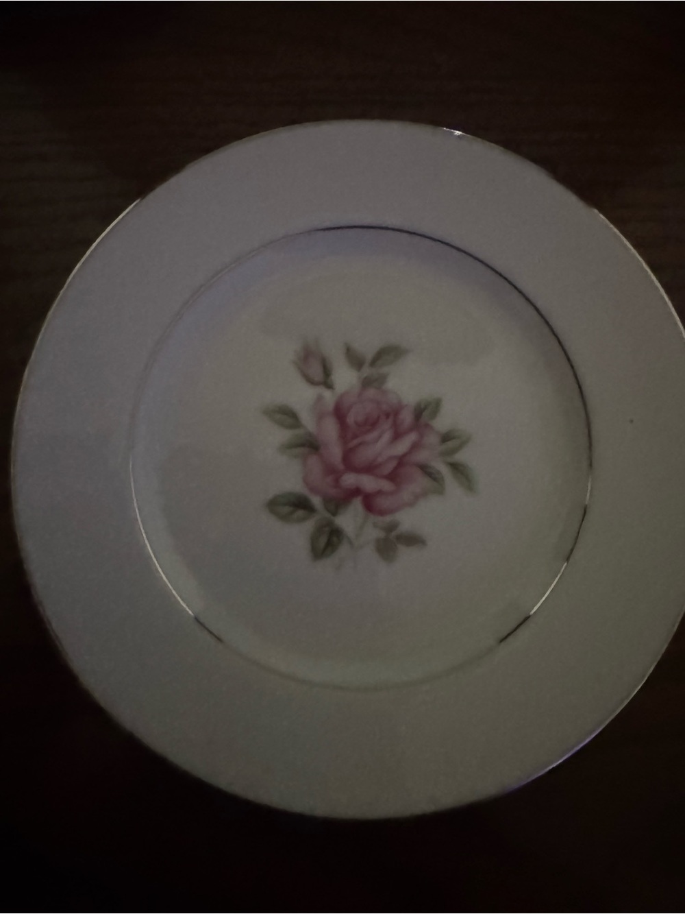 Classic White Dessert Plate with Pink Rose Motif